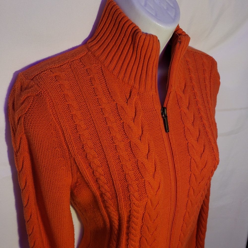 Chaps Women's Zip Front Cableknit Sweater Jacket / Cardigan